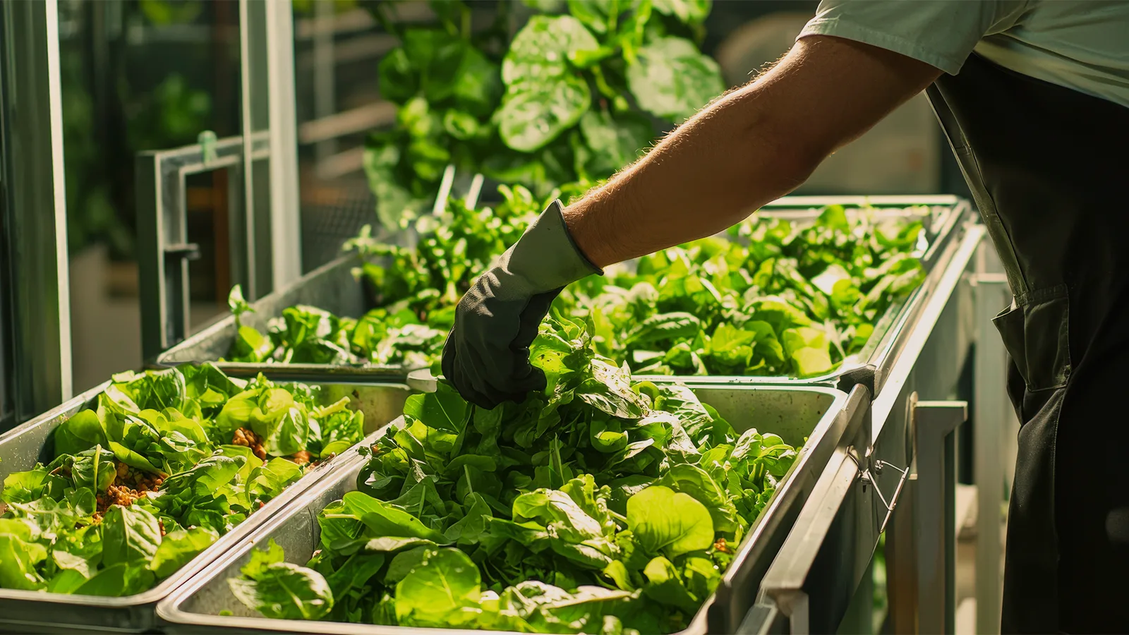 Fresh salad leaves ready for service